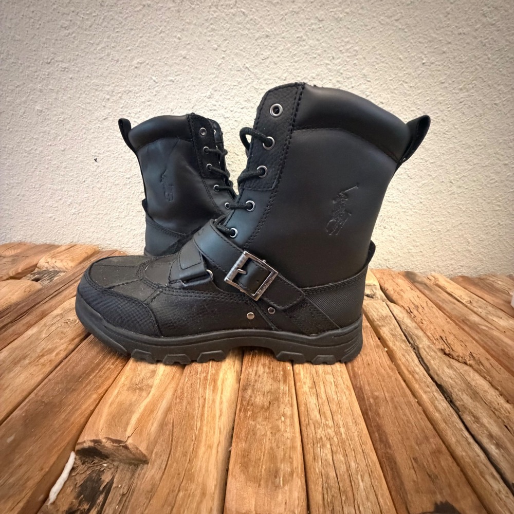 Polo Ralph Lauren Ranger Boots Kids Size 5 Black Buckle Duck Toe High Top
